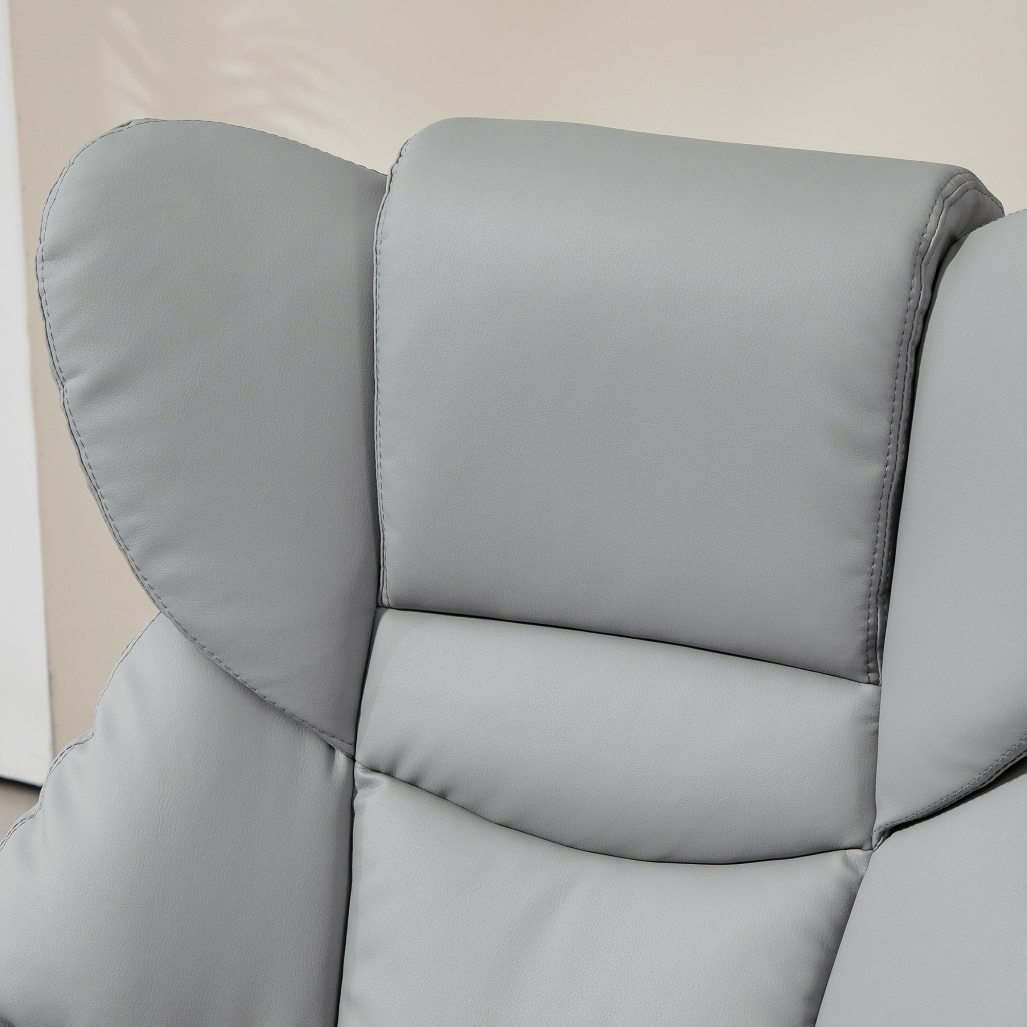 HOMCOM 360° Swivel Recliner Chair with Footstool, PU Leather Manual Recliner Armchair with Solid Wood Base, Upholstered Reclining Chair for Living Room, Bedroom, Office, Light Grey